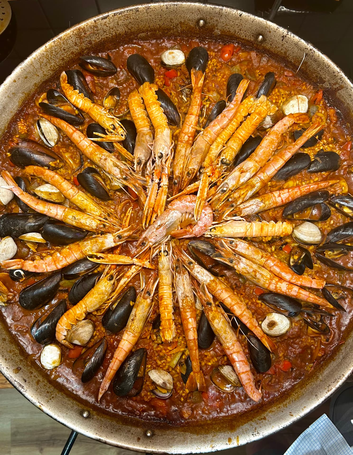 Seafood and olive paella – at Bodegas Frontonio, Alpartir