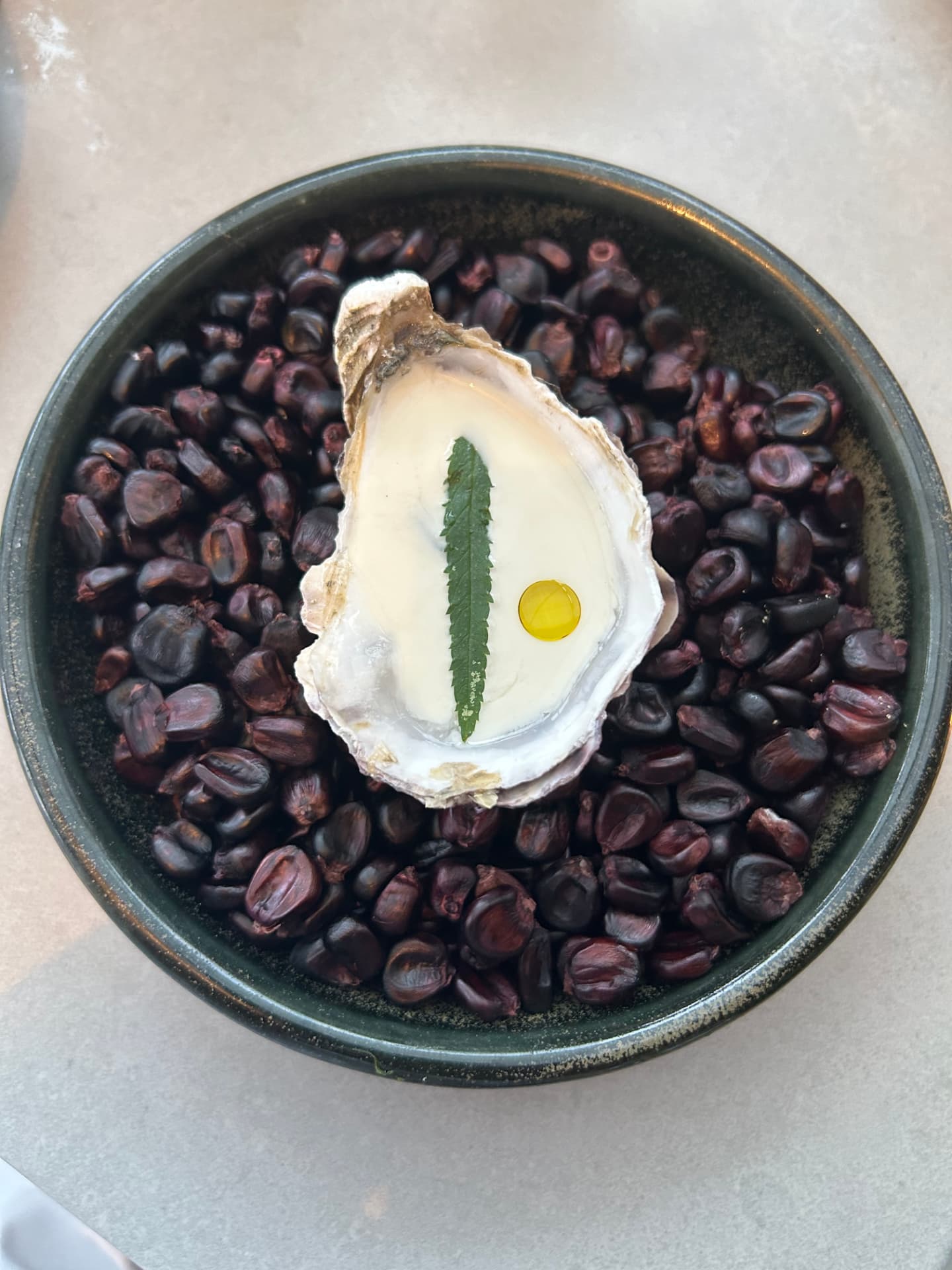 Maldon oyster, almond, grape and hucaty – at Llama Inn, London